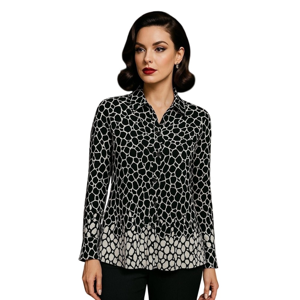 Lane Bryant Black & White Geometric‎ Print Long Sleeve Blouse Plus Size 18/20
